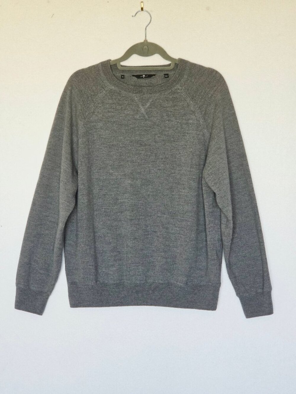 7 For All Mankind 100% Merino Wool Raglan Sleeve Crewneck Sweater Grey